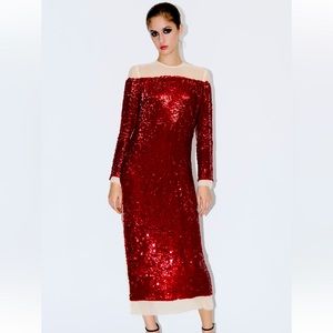 Zara sequin chiffon red dress